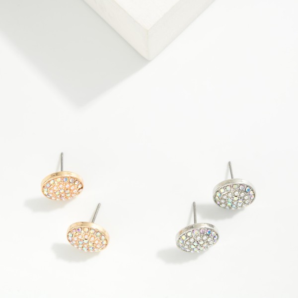 Pave Rhinestone & Pearl Dome Earrings 

- Approximately .5" L