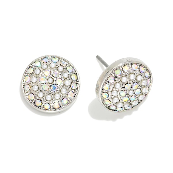 Pave Rhinestone & Pearl Dome Earrings 

- Approximately .5" L