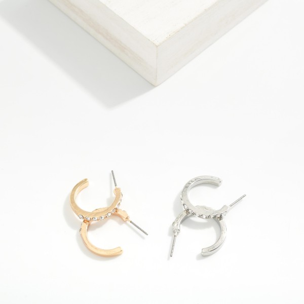 Rhinestone Hoop Earrings 

- Approximately .75" D