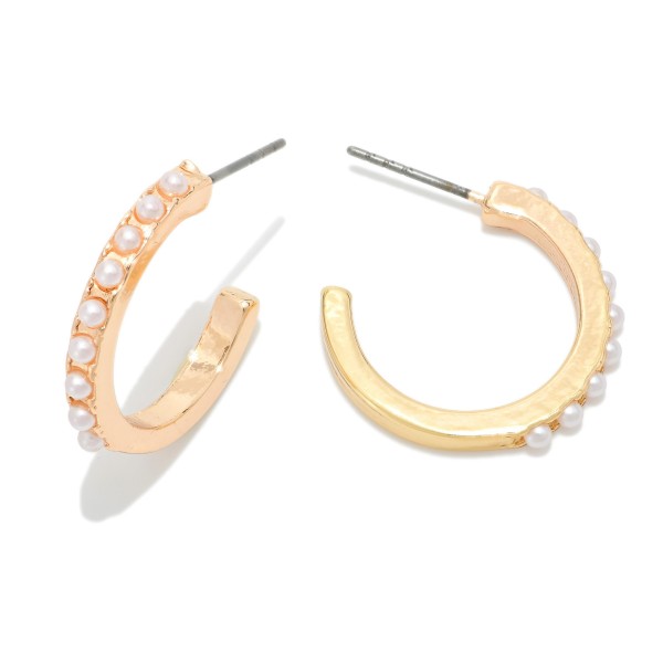 Pearl Studded Metal Tone Hoop Earrings 

- Approximately .5" D
