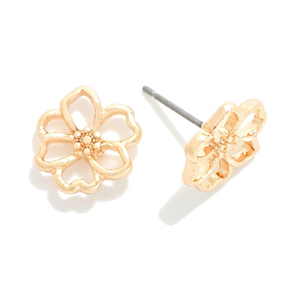 Metal Tone Hollow Flower Stud Earrings 

- Approximately .5" L