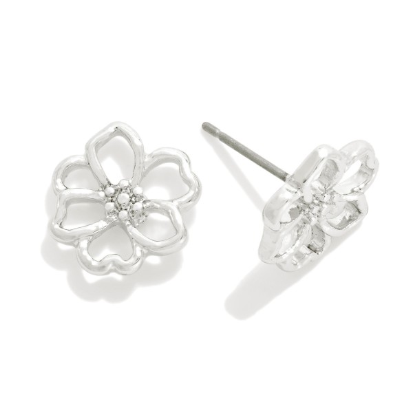 Metal Tone Hollow Flower Stud Earrings 

- Approximately .5" L