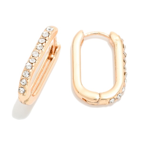 Rhinestone Studded Oval Hinged Hoop Earrings 

- Approximately .5" L