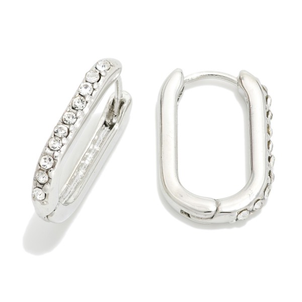Rhinestone Studded Oval Hinged Hoop Earrings 

- Approximately .5" L