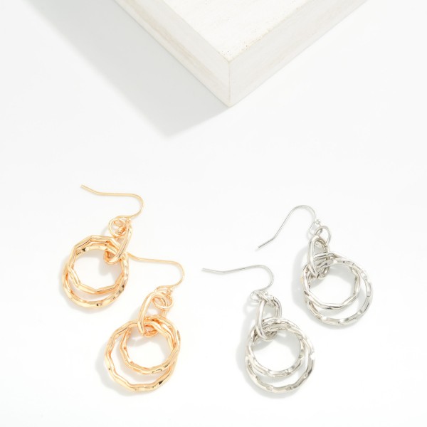 Metal Tone Layered Irregular Hoop Drop Earrings 

- Approximately 1.5" L