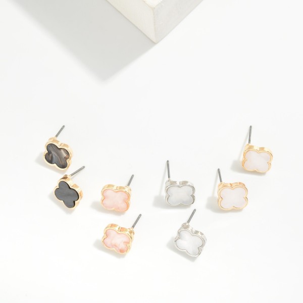 Pearlescent Clover Stud Earrings 

- Approximately .5" L