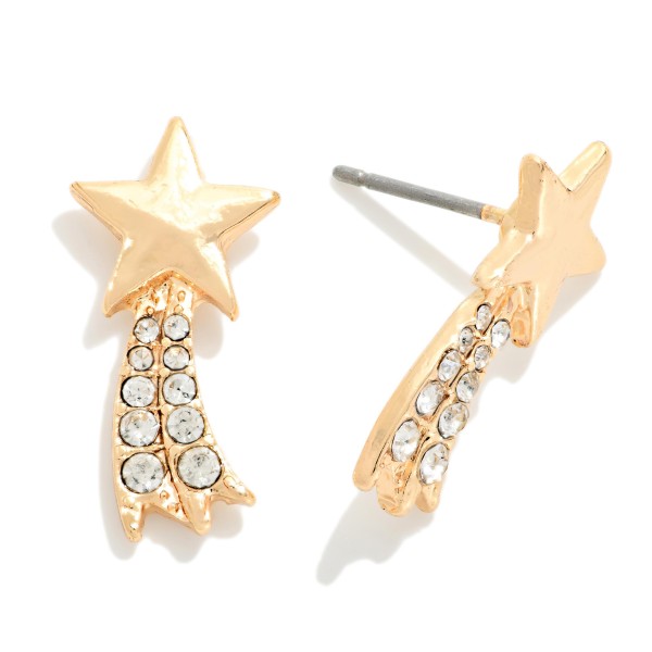 Metal Tone & Rhinestone Shooting Star Stud Earrings 

- Approximately .5" L