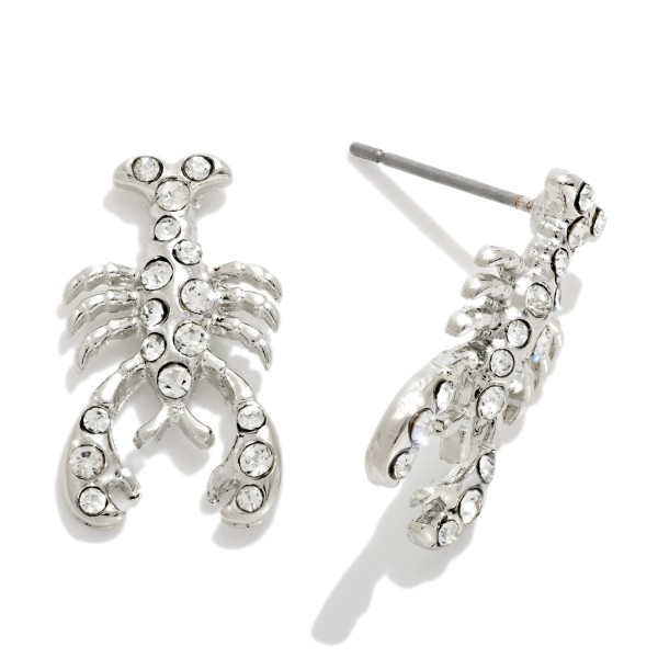 Metal Tone & Rhinestone Crawfish Post Drop Earrings

- Approximately 1" L

