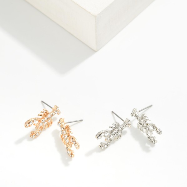 Metal Tone & Rhinestone Crawfish Post Drop Earrings

- Approximately 1" L

