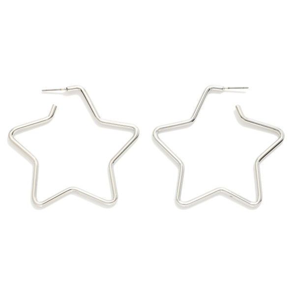 Large Metal Tone Star Hoop Earrings 

- Approximately 2" L
