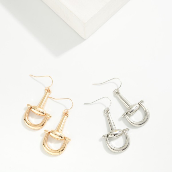 Metal Tone Horsebit Drop Earrings 

- Approximately 1.5" L