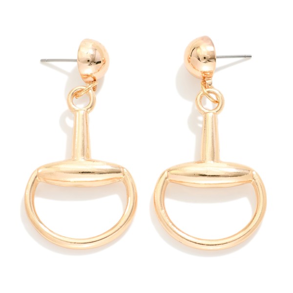 Metal Tone Horsebit Post Drop Earrings 

- Approximately 2" L