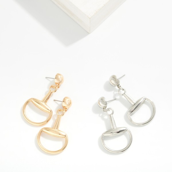 Metal Tone Horsebit Post Drop Earrings 

- Approximately 2" L