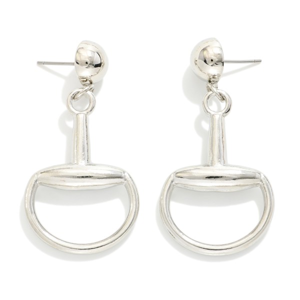 Metal Tone Horsebit Post Drop Earrings 

- Approximately 2" L
