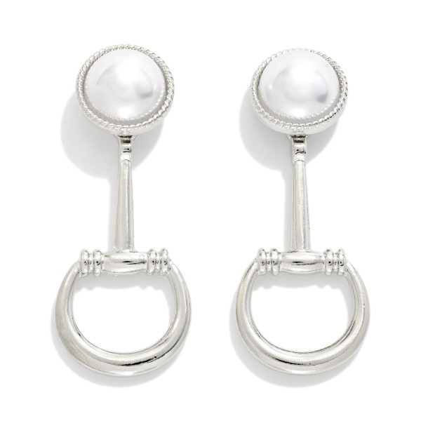 Pearl & Metal Tone Horsebit Post Drop Earrings 

- Approximately 2" L