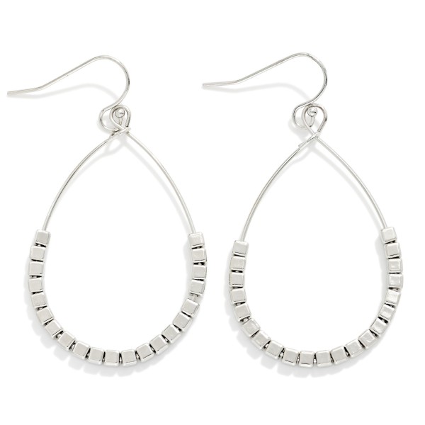 Metal Tone Square Bead Beaded Teardrop Earrings 

- Approximately 2" L