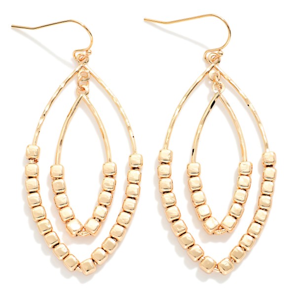 Metal Tone Square Beaded Nesting Ovate Shape Drop Earrings 

- Approximately 2.25" L