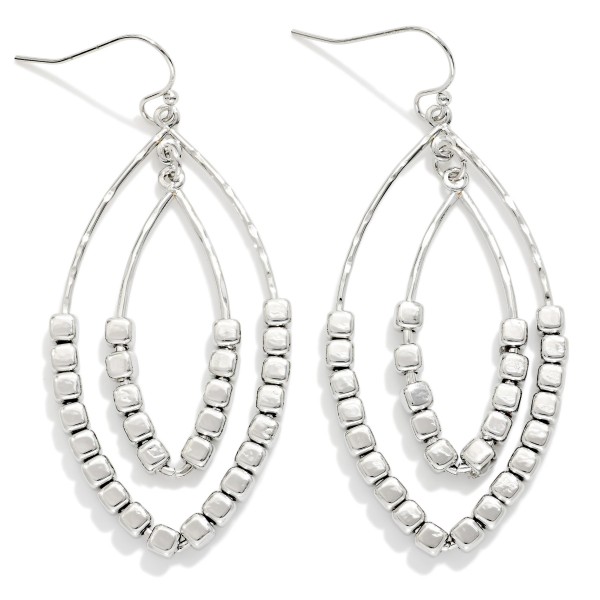 Metal Tone Square Beaded Nesting Ovate Shape Drop Earrings 

- Approximately 2.25" L
