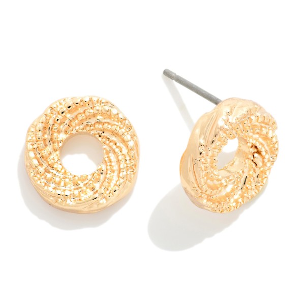 Knotted Metal Stud Earrings 

- Approximately .5" L