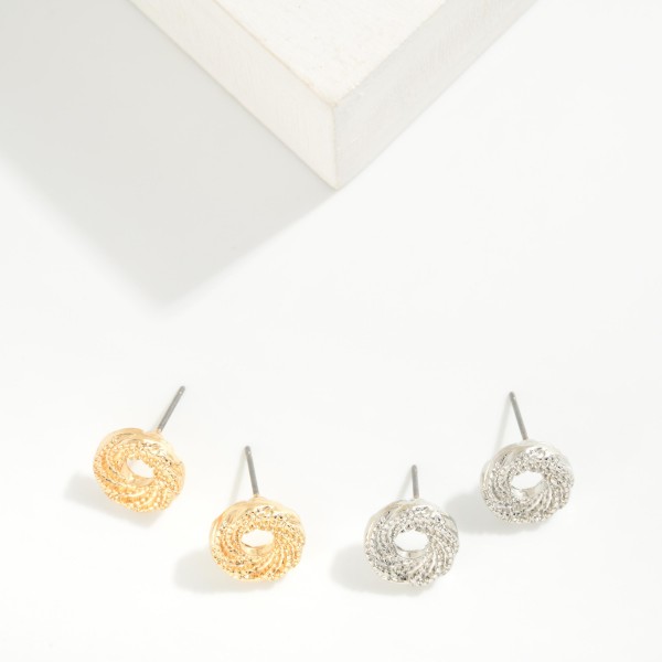 Knotted Metal Stud Earrings 

- Approximately .5" L