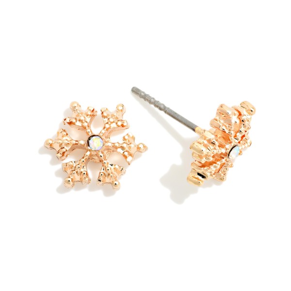 Metal Tone & Rhinestone Snowflake Stud Earrings 

- Approximately .25" L