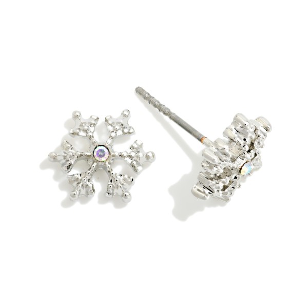 Metal Tone & Rhinestone Snowflake Stud Earrings 

- Approximately .25" L