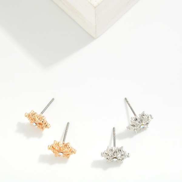Metal Tone & Rhinestone Snowflake Stud Earrings 

- Approximately .25" L