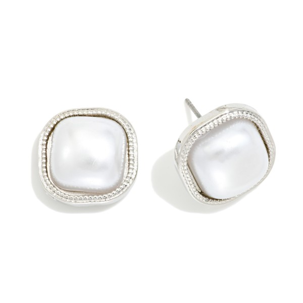 Pearl & Metal Tone Square Stud Earrings 

- Approximately .5" L