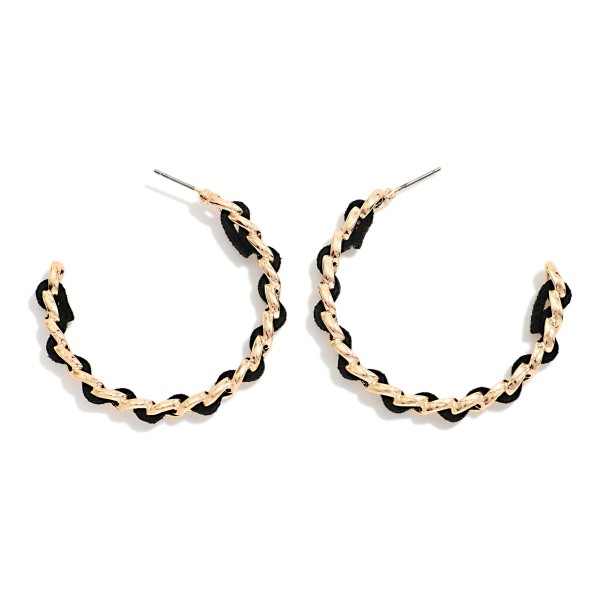 Chain Link Hoop Earrings With Woven Leather Detail 

- Approximately 5" D