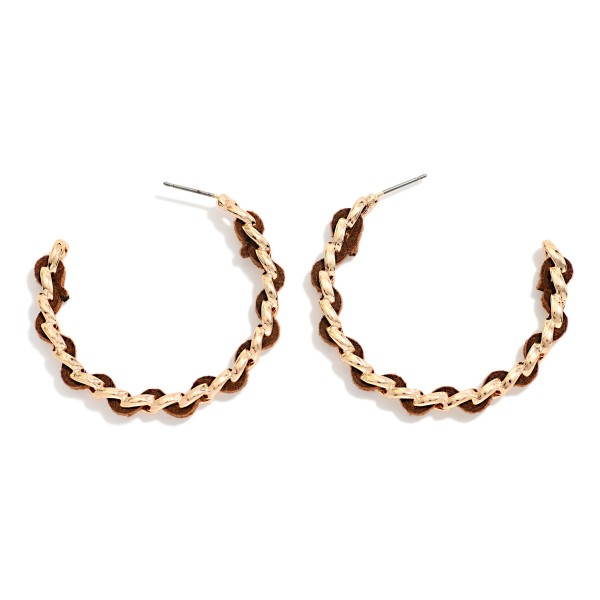 Chain Link Hoop Earrings With Woven Leather Detail 

- Approximately 5" D