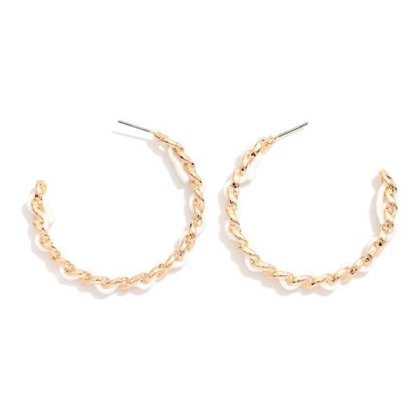 Chain Link Hoop Earrings With Woven Leather Detail 

- Approximately 5" D