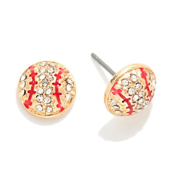 Rhinestone Baseball Stud Earrings 

- Approximately .25" L