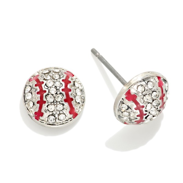 Rhinestone Baseball Stud Earrings 

- Approximately .25" L
