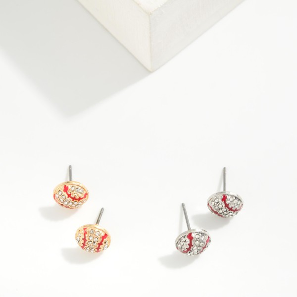 Rhinestone Baseball Stud Earrings 

- Approximately .25" L