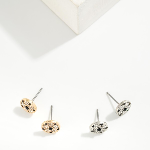 Rhinestone Soccer Ball Stud Earrings 

- Approximately .25" L