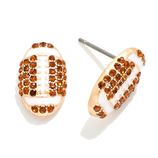 Rhinestone Football Stud Earrings 

- Approximately .25" L
