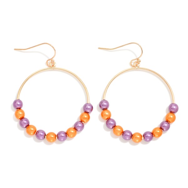 Metallic Game Day Beaded Hoop Drop Earrings 

- Approximately 2" L
