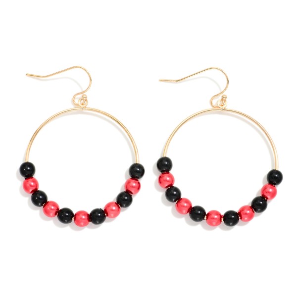 Metallic Game Day Beaded Hoop Drop Earrings 

- Approximately 2" L