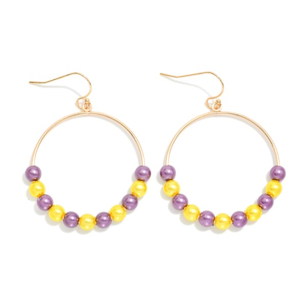 Metallic Game Day Beaded Hoop Drop Earrings 

- Approximately 2" L