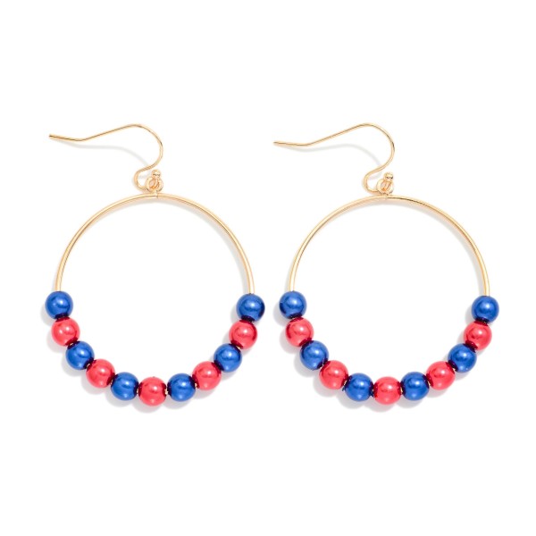 Metallic Game Day Beaded Hoop Drop Earrings 

- Approximately 2" L