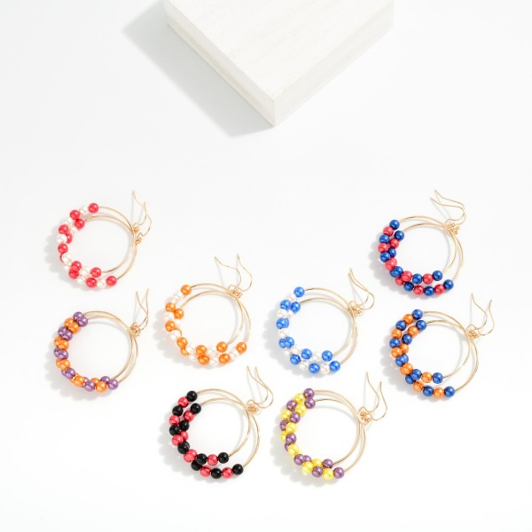 Metallic Game Day Beaded Hoop Drop Earrings 

- Approximately 2" L