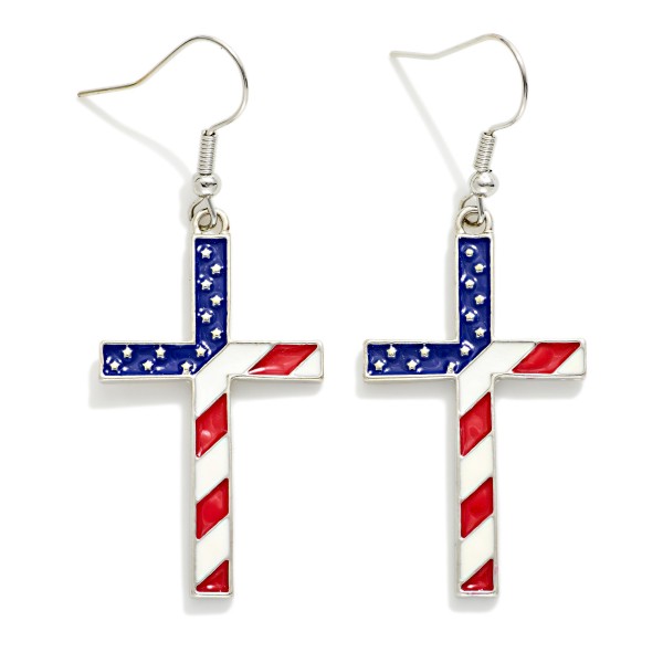 Do Everything In Love Enamel Americana Cross Drop Earrings 

- Approximately 1.5" L
