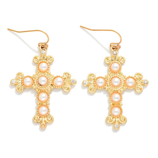Metal Tone Baroque Cross & Stone Drop Earrings 

- Approximately 1.5" L