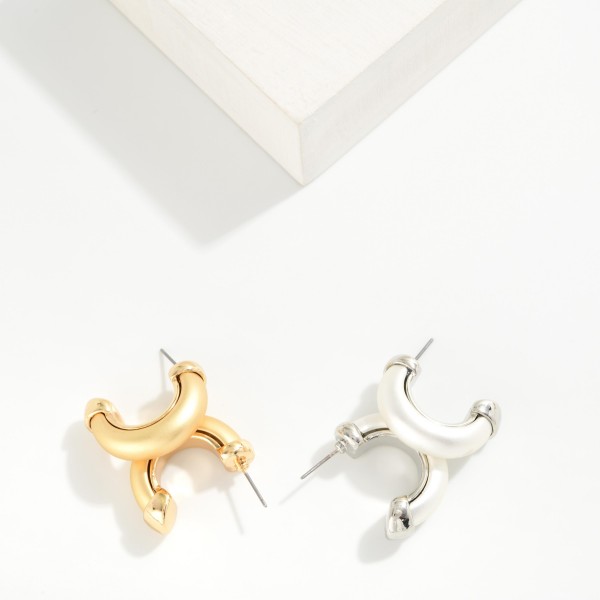 Chunky Matte Metal Half Hoop Earrings 

- Approximately 1" L