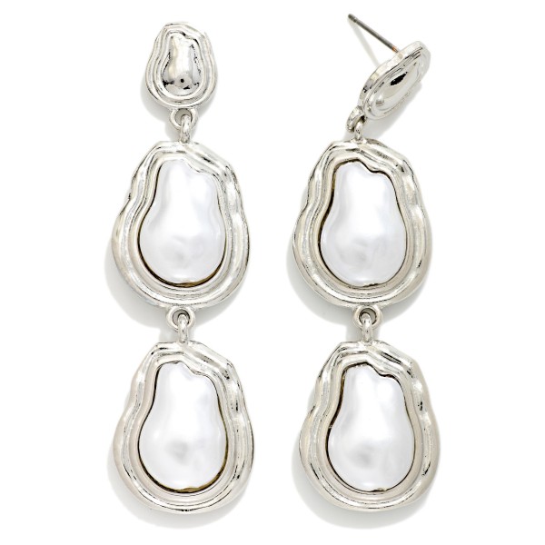 Linked Metal Tone & Baroque Pearl Post Drop Earrings 

- Approximately 2.25" L