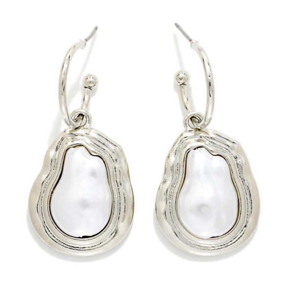 Baroque Pearl With Metal Tone Border Drop Hoop Earrings 

- Approximately 1.75" L