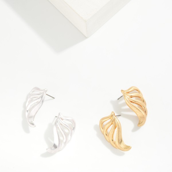 Metal Tone Wing Post Drop Earrings 

- Approximately 1.25" L