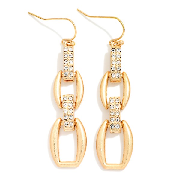 Rhinestone Studded Chain Link Drop Earrings 

- Approximately 2" L
