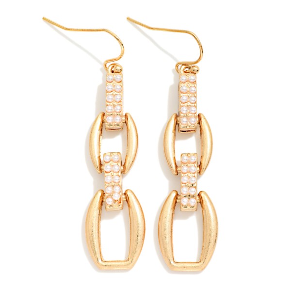 Pearl Studded Chain Link Drop Earrings 

- Approximately 2" L