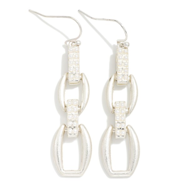 Pearl Studded Chain Link Drop Earrings 

- Approximately 2" L